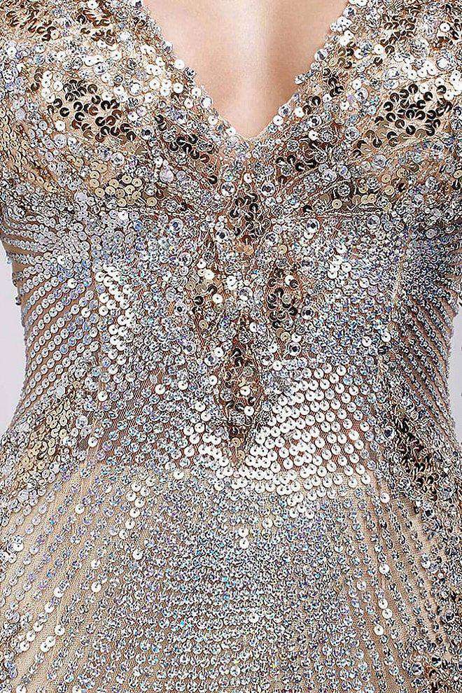Long Sleeve V Neckline Embellished Cocktail Dress Jovani 27205 - Morvarieds Fashion