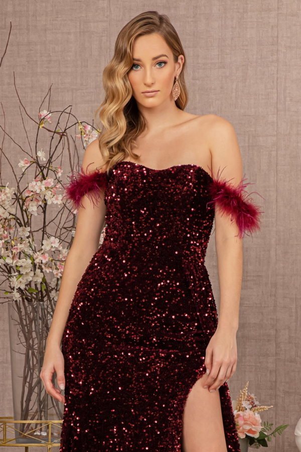 Feather Sequin Velvet A Line Elizabeth K Dress GL3163 - Morvarieds Fashion