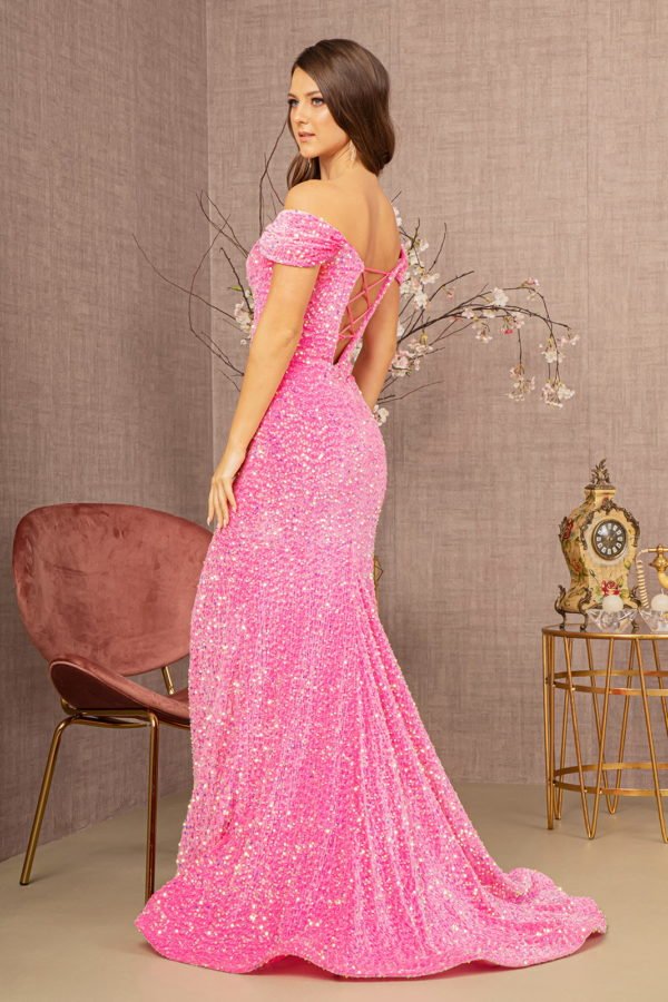 Sequin Off Shoulder Lace-up Back Velvet Mermaid Elizabeth K Dress GL3148 - Morvarieds Fashion