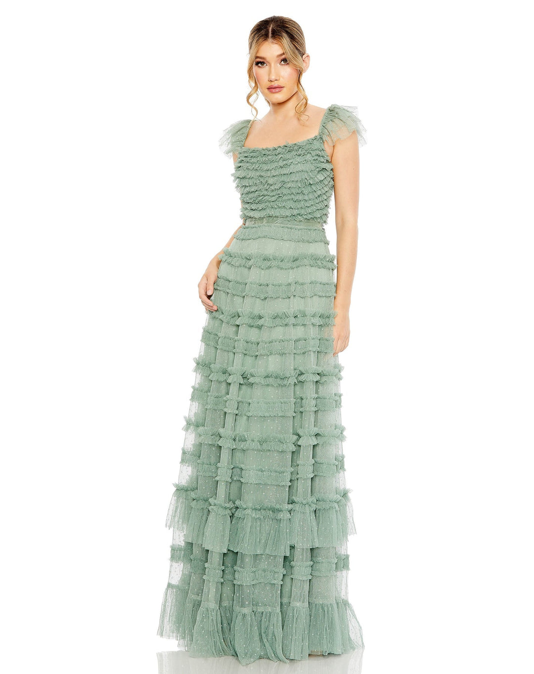 Ruffle Cap Sleeve Embellished Tiered Gown | Mac Duggal 8052 - Morvarieds Fashion