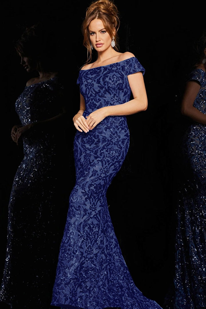 Off the Shoulder Sequin Gown Jovani 1122 - Morvarieds Fashion