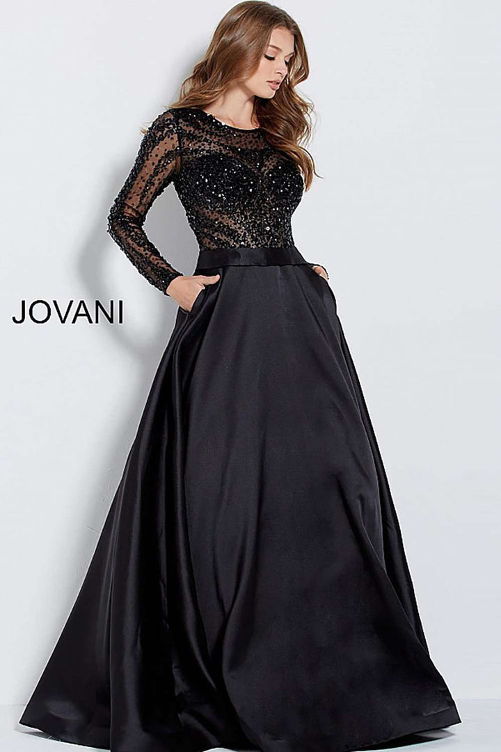 Beaded Bodice Long Sleeve Evening Ballgown Jovani 46066 - Morvarieds Fashion