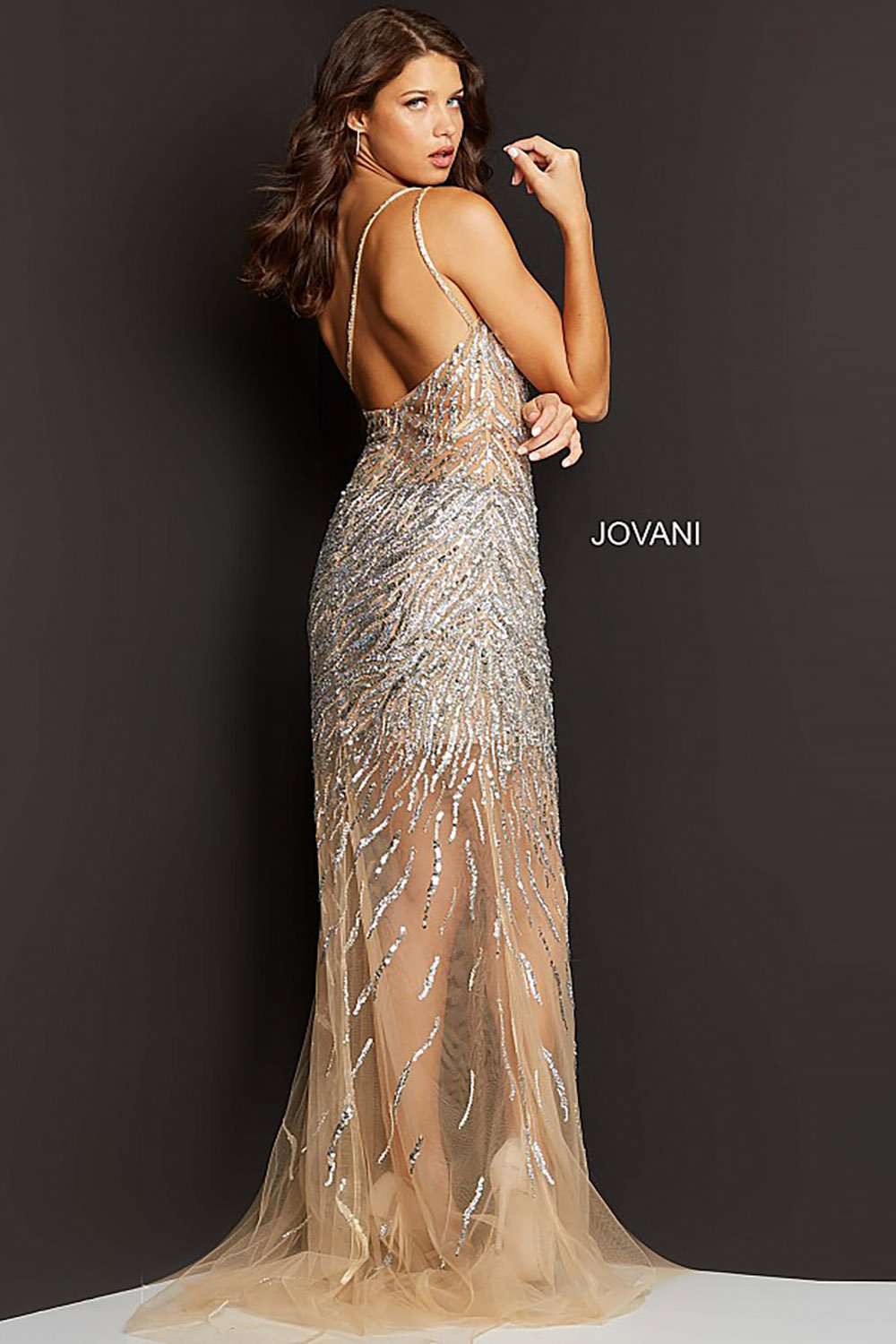 Silver Nude Fully Embellished One Shoulder Prom Dress Jovani 07185 - Morvarieds Fashion