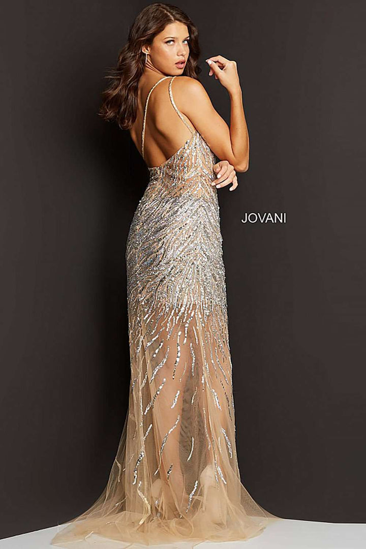 Silver Nude Fully Embellished One Shoulder Prom Dress Jovani 07185 - Morvarieds Fashion