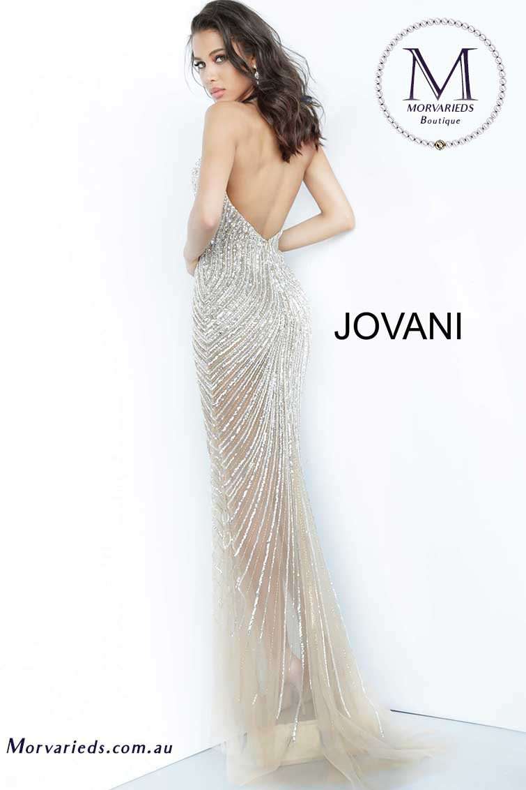 Nude Beaded Halter Neckline Prom Dress Jovani 2609 - Morvarieds Fashion