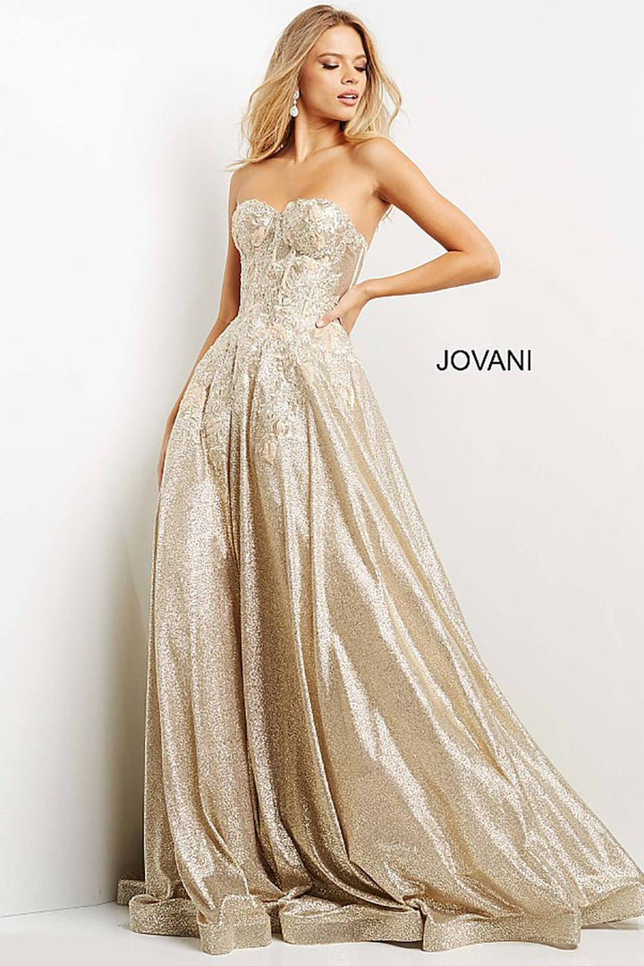 Gold Lace Corset Bodice Prom Ballgown Jovani 07497 - Morvarieds Fashion