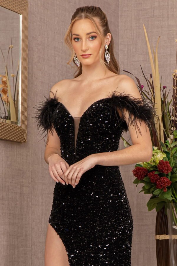 Sequin Cut-away Shoulder Velvet Mermaid Elizabeth K Dress GL3149 - Morvarieds Fashion