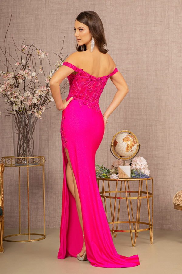 Glitter Sheer Bodice Off Shoulder Mermaid Sheer Slit Elizabeth K Dress GL3162 - Morvarieds Fashion