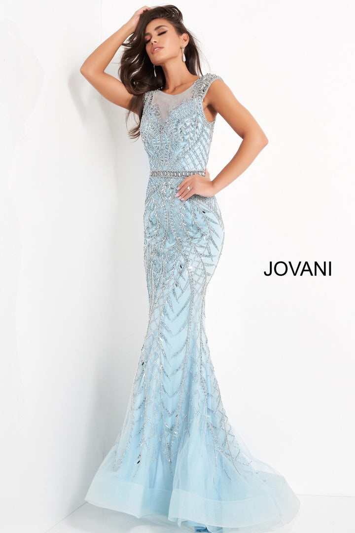 Beaded Sheer Neck Evening Gown Jovani 02336 - Morvarieds Fashion