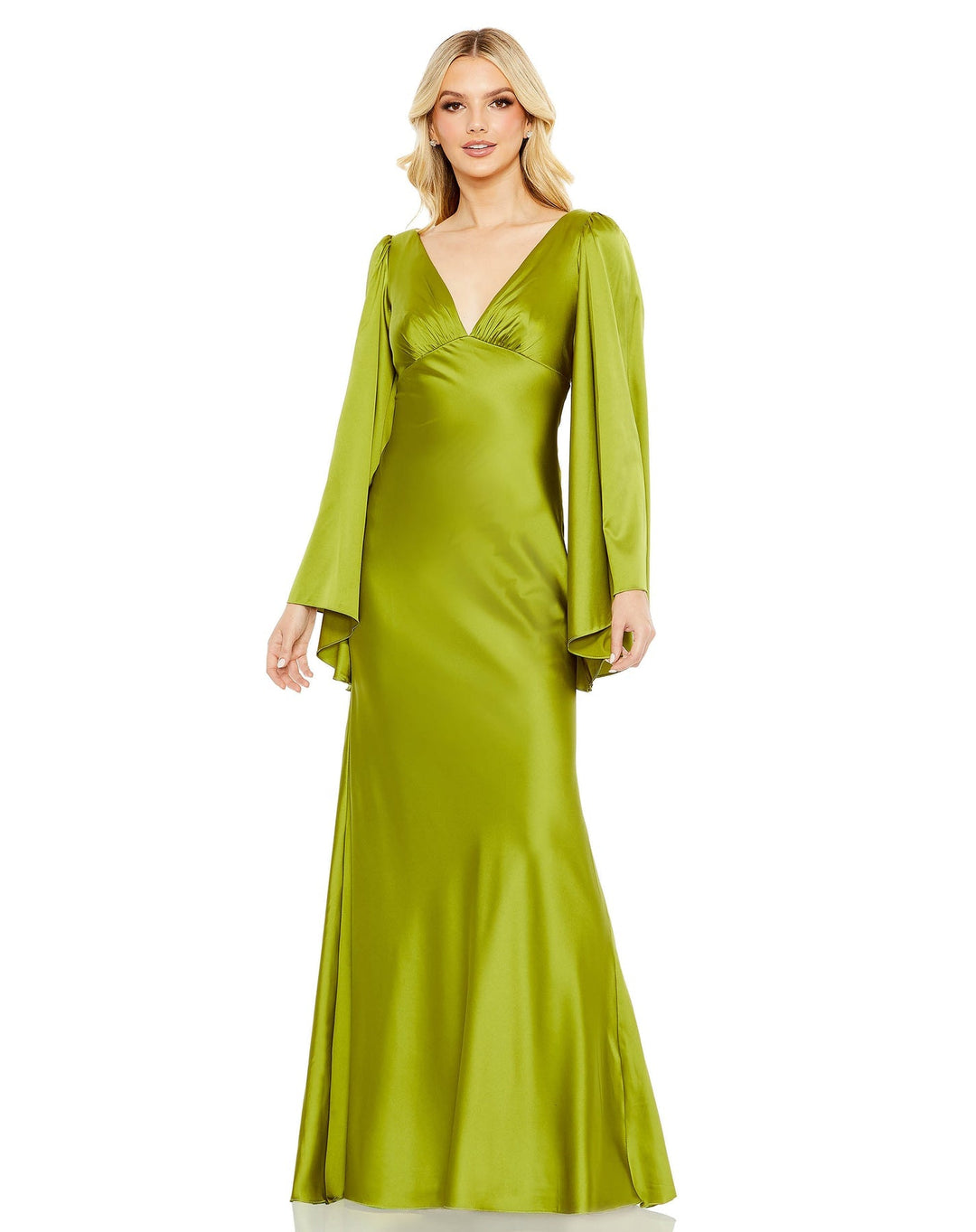 Charmeuse Bell Sleeve Empire Waist Gown | Mac Duggal 68344 - Morvarieds Fashion