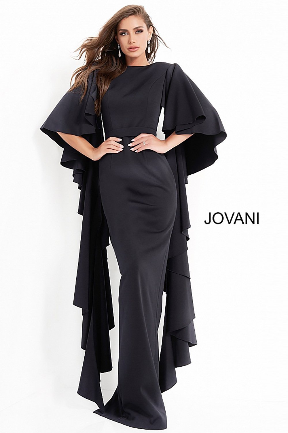 Fitted Scuba Flare Sleeve Evening Dress Jovani 3018 - Morvarieds Fashion
