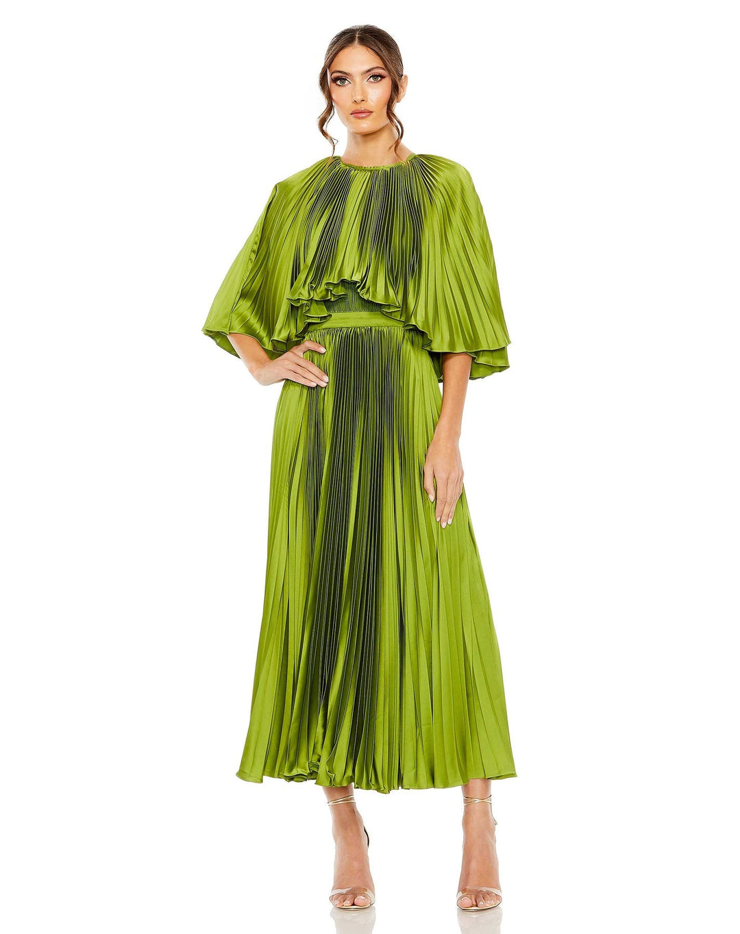 Pleated Caplet T-Length Gown Dress | Mac Duggal 49638 - Morvarieds Fashion