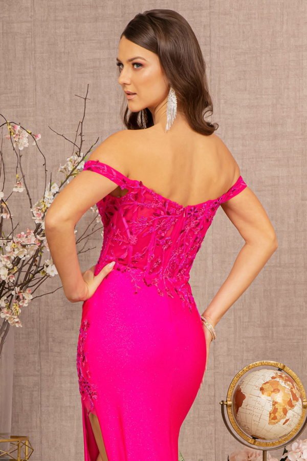 Glitter Sheer Bodice Off Shoulder Mermaid Sheer Slit Elizabeth K Dress GL3162 - Morvarieds Fashion