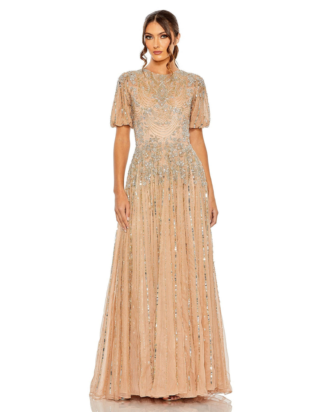 High Neck Puff Sleeve Embellished A Line Gown | Mac Duggal 5991 - Morvarieds Fashion
