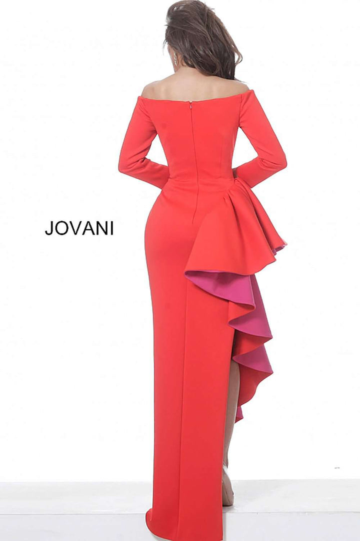 Red Fuchsia Off the Shoulder Evening Dress Jovani 00574 - Morvarieds Fashion