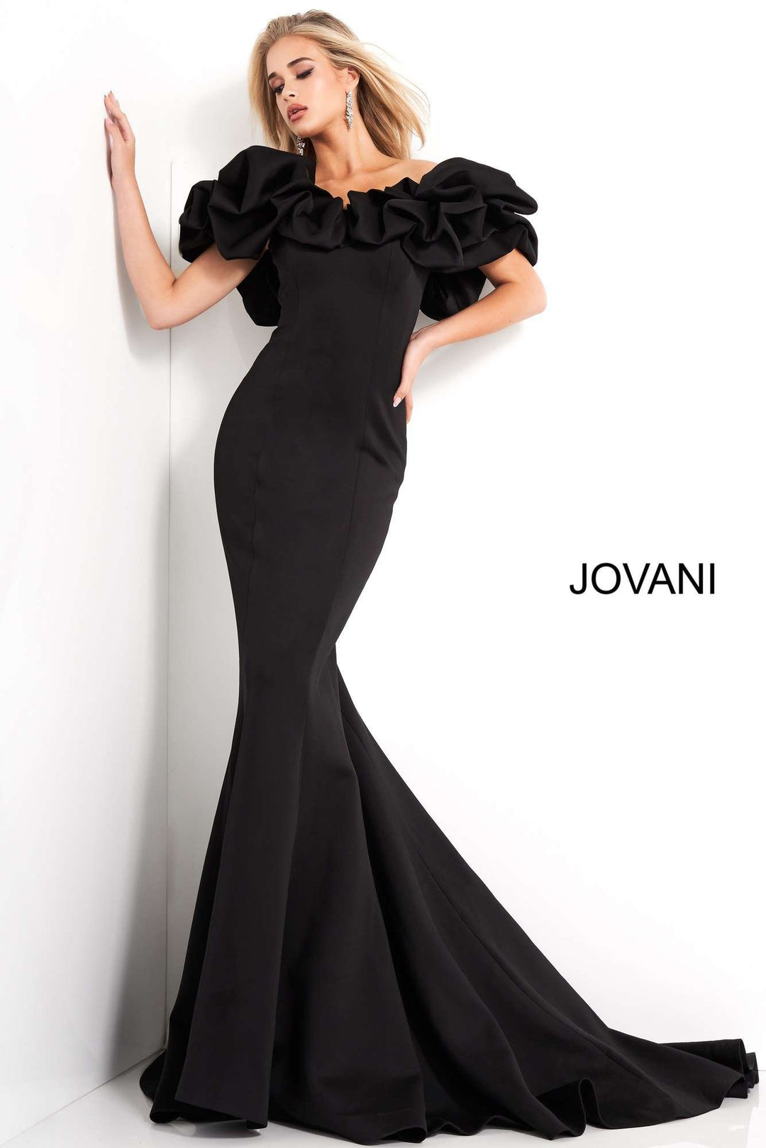 Off the Shoulder Scuba Evening Dress Jovani 04368 - Morvarieds Fashion