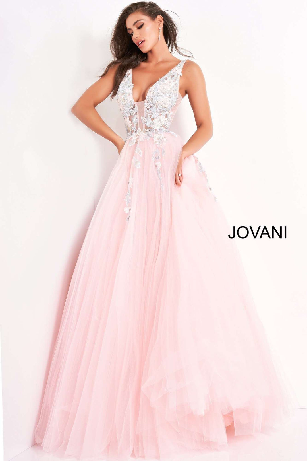 Tulle Floral Embroidered Prom Ballgown Jovani 11092 - Morvarieds Fashion