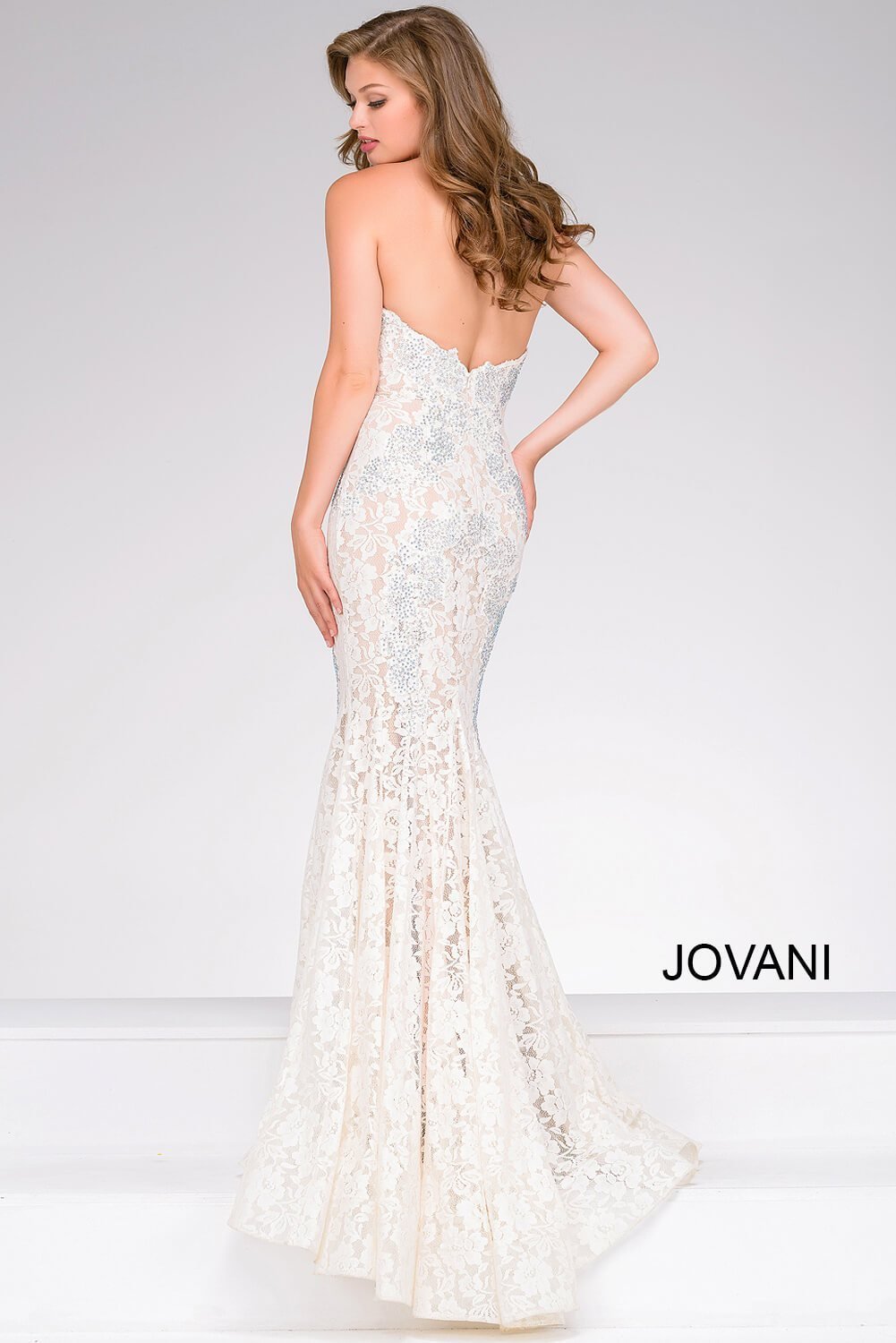 Fitted Strapless Lace Formal Dress Jovani 37334 - Morvarieds Fashion