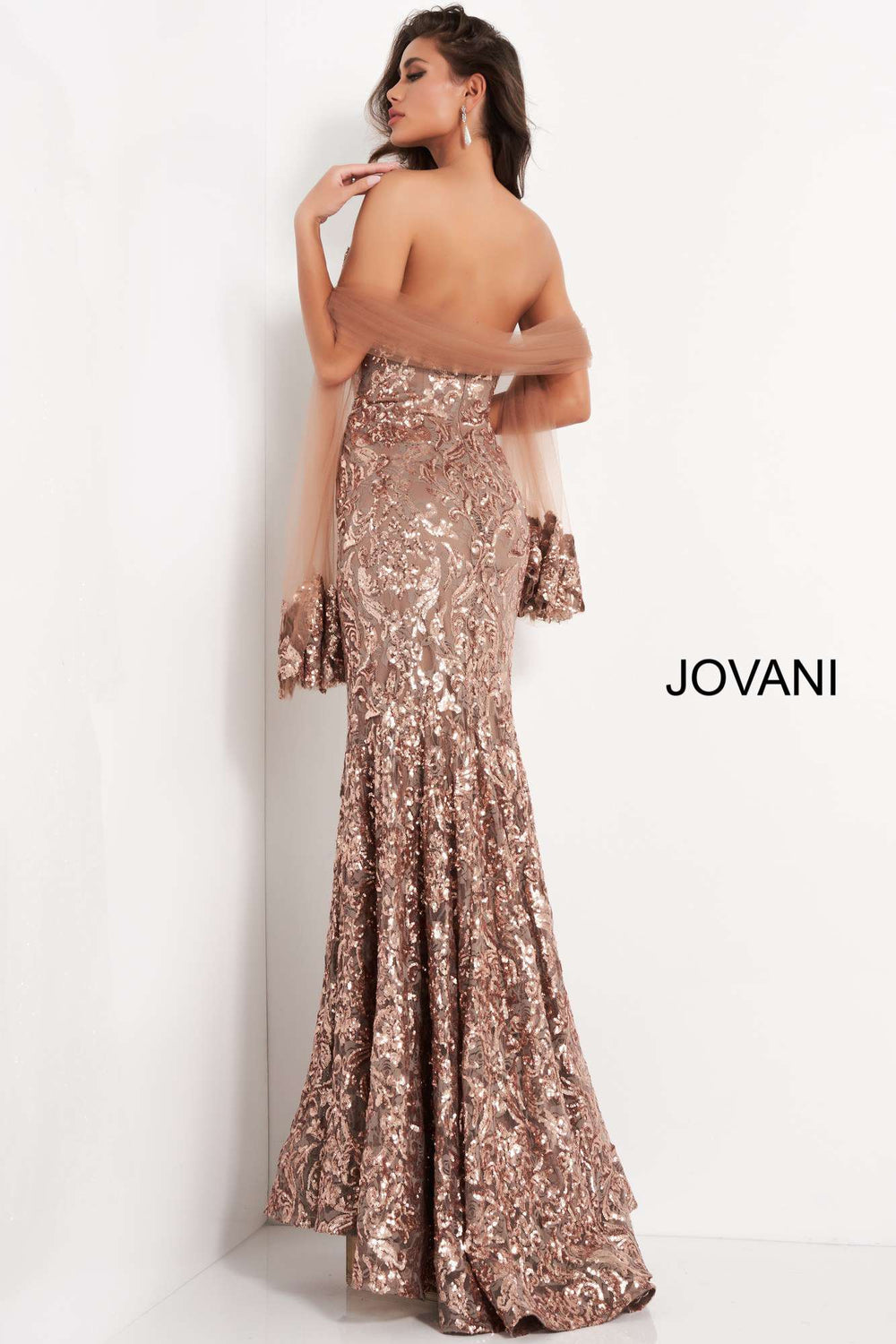 Copper Sequin Embellished Evening Dress Jovani 05054 - Morvarieds Fashion
