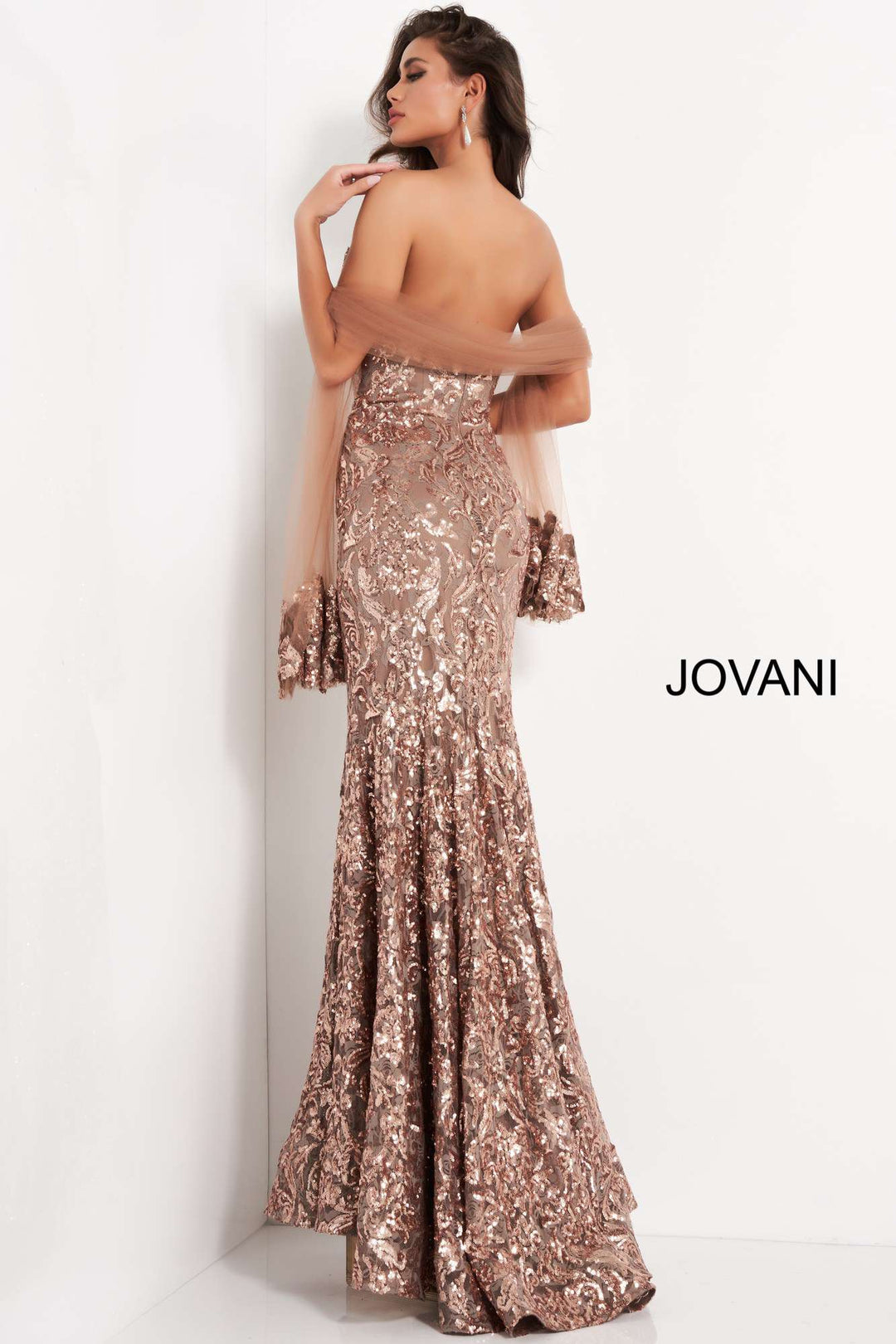 Copper Sequin Embellished Evening Dress Jovani 05054 - Morvarieds Fashion