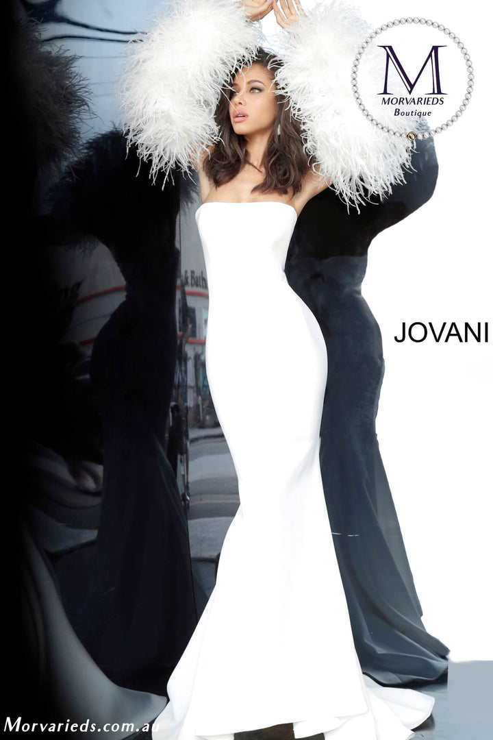 Strapless Fur Sleeves Evening Gown Jovani 1226 - Morvarieds Fashion